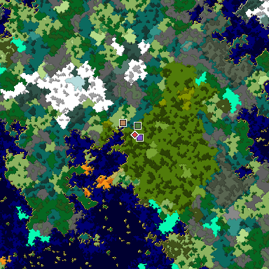 Predicted biome map of Java 1.16 seed -1641549149861916582 around estimated spawn