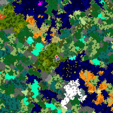 Predicted biome map of Java 1.16 seed -4534097763871602200 around estimated spawn