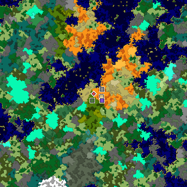 Predicted biome map of Java 1.16 seed 1671373951884229436 around estimated spawn