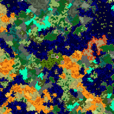 Predicted biome map of Java 1.16 seed -8565027696891919063 around estimated spawn