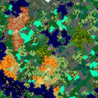 Predicted biome map of Java 1.16 seed -2044083314968709283 around estimated spawn