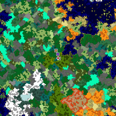 Predicted biome map of Java 1.16 seed 6345190090702630960 around estimated spawn