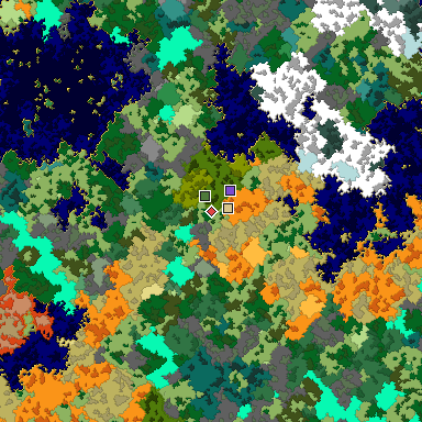 Predicted biome map of Java 1.16 seed 6939010121097281372 around estimated spawn