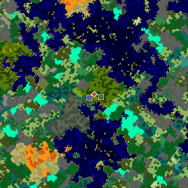 Predicted biome map of Java 1.16 seed 8525767116143070348 around estimated spawn