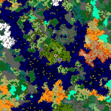 Predicted biome map of Java 1.16 seed -5533481284818668043 around estimated spawn