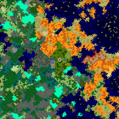 Predicted biome map of Java 1.16 seed 7150602233884435728 around estimated spawn