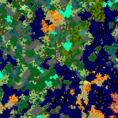 Predicted biome map of Java 1.16 seed 6497314587886551448 around estimated spawn