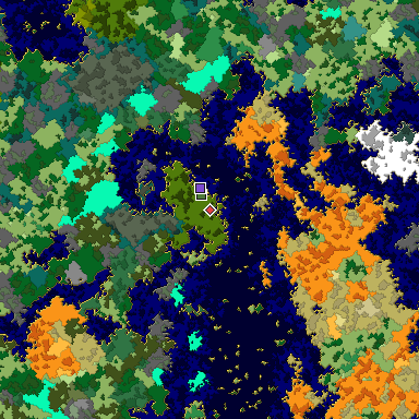 Predicted biome map of Java 1.16 seed -8197665182532417816 around estimated spawn