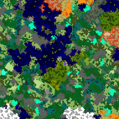 Predicted biome map of Java 1.16 seed -8280762700367727216 around estimated spawn
