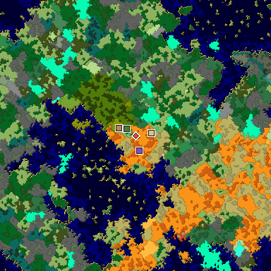 Predicted biome map of Java 1.16 seed -4779964325479582453 around estimated spawn