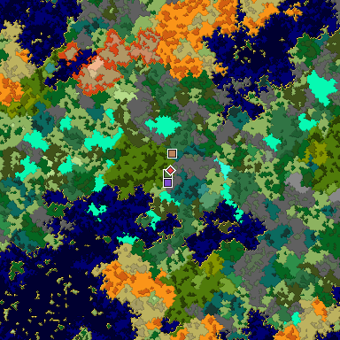 Predicted biome map of Java 1.16 seed 8594784527792135675 around estimated spawn