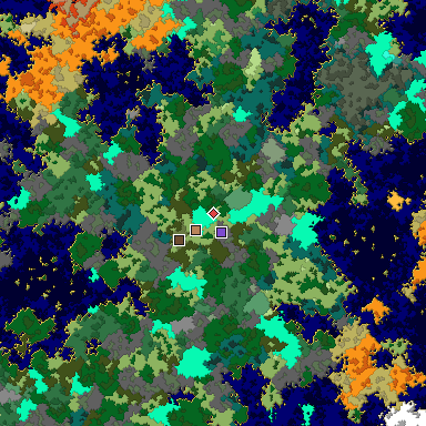Predicted biome map of Java 1.16 seed -7694595401218863076 around estimated spawn