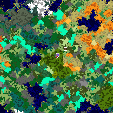 Predicted biome map of Java 1.16 seed 1593625143058066281 around estimated spawn