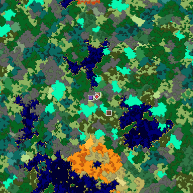 Predicted biome map of Java 1.16 seed 8623335576690790488 around estimated spawn
