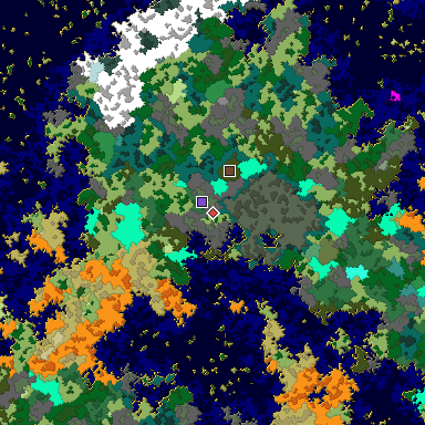 Predicted biome map of Java 1.16 seed 2530444618141276850 around estimated spawn