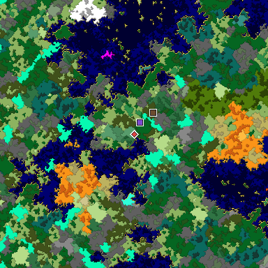 Predicted biome map of Java 1.16 seed -9053897126241664680 around estimated spawn