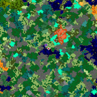 Predicted biome map of Java 1.16 seed 9093659296123185312 around estimated spawn