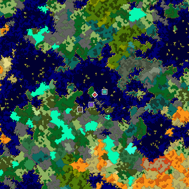 Predicted biome map of Java 1.16 seed 4883138834697096088 around estimated spawn