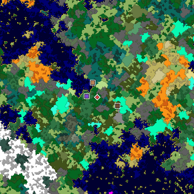 Predicted biome map of Java 1.16 seed 6489371118939887077 around estimated spawn