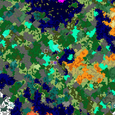 Predicted biome map of Java 1.16 seed 3351656373752080009 around estimated spawn
