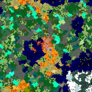 Predicted biome map of Java 1.16 seed -2174531407084540806 around estimated spawn