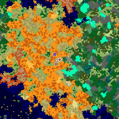 Predicted biome map of Java 1.16 seed -2031835862864786033 around estimated spawn