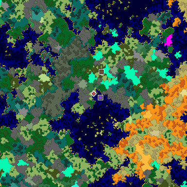 Predicted biome map of Java 1.16 seed -6428294755985273554 around estimated spawn