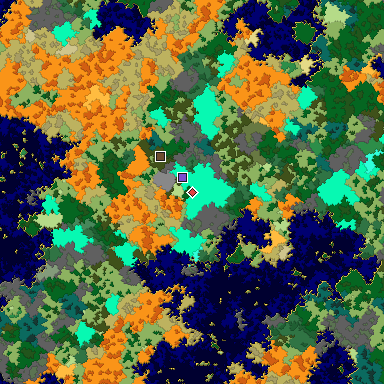 Predicted biome map of Java 1.16 seed -4968499180873949233 around estimated spawn