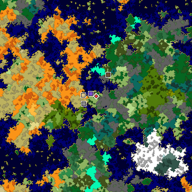 Predicted biome map of Java 1.16 seed 8163408027507220314 around estimated spawn