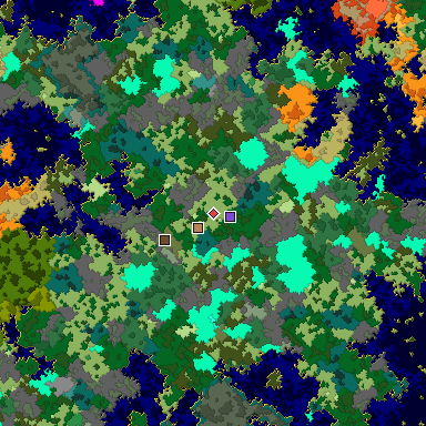 Predicted biome map of Java 1.16 seed 6328716101112041094 around estimated spawn