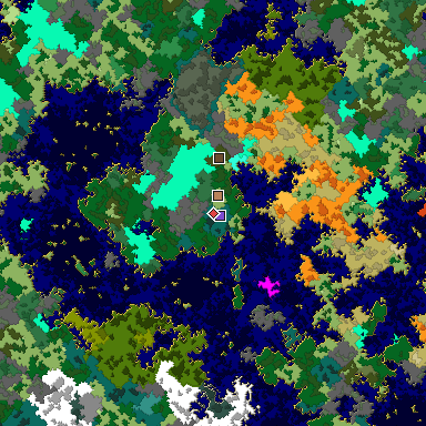 Predicted biome map of Java 1.16 seed 4095032497767559623 around estimated spawn