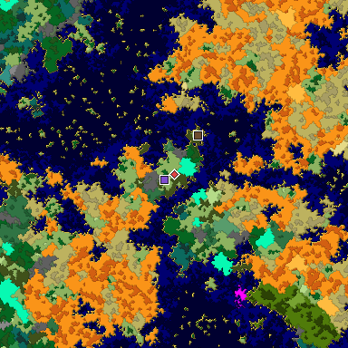 Predicted biome map of Java 1.16 seed -8853972274960893704 around estimated spawn