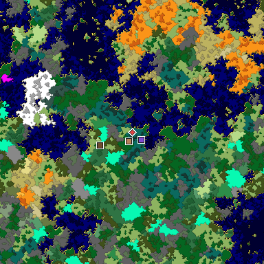 Predicted biome map of Java 1.16 seed -6678757997738543757 around estimated spawn