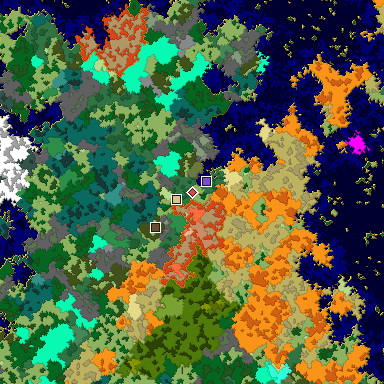 Predicted biome map of Java 1.16 seed -1548580886584143497 around estimated spawn