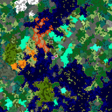 Predicted biome map of Java 1.16 seed -2996925278504540250 around estimated spawn