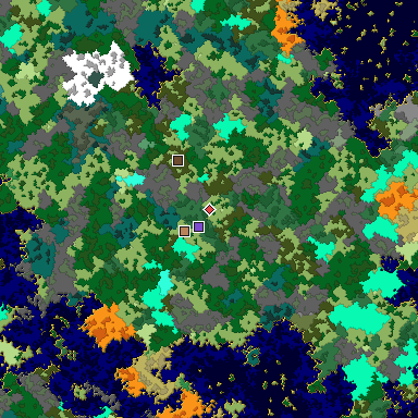 Predicted biome map of Java 1.16 seed 2715018687406286789 around estimated spawn