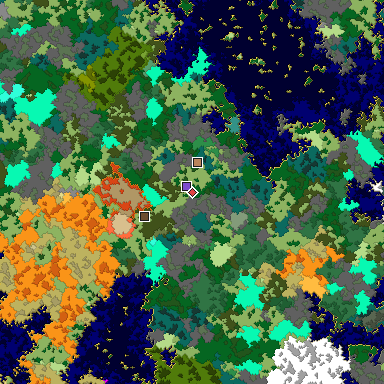 Predicted biome map of Java 1.16 seed 7000284323529451653 around estimated spawn