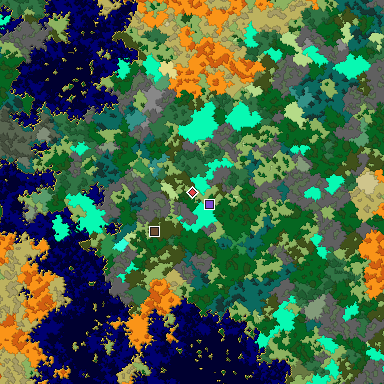 Predicted biome map of Java 1.16 seed -2163867225165196529 around estimated spawn