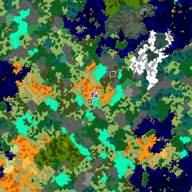 Predicted biome map of Java 1.16 seed -6472354023732404169 around estimated spawn