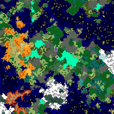 Predicted biome map of Java 1.16 seed -3707831446559109583 around estimated spawn