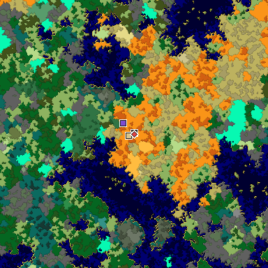Predicted biome map of Java 1.16 seed 4766457125117747350 around estimated spawn