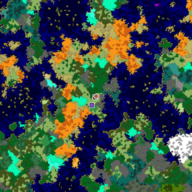 Predicted biome map of Java 1.16 seed -2417646145015100190 around estimated spawn