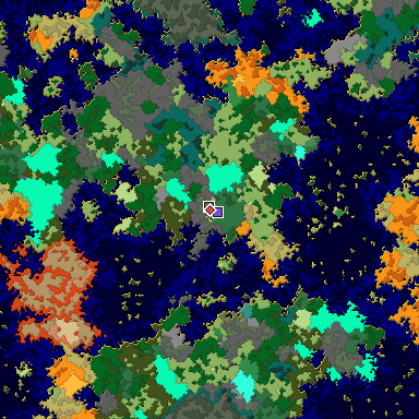 Predicted biome map of Java 1.16 seed -6216590743488719825 around estimated spawn