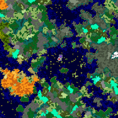 Predicted biome map of Java 1.16 seed -5230078506286712827 around estimated spawn