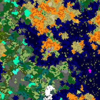 Predicted biome map of Java 1.16 seed 3203981414858603309 around estimated spawn