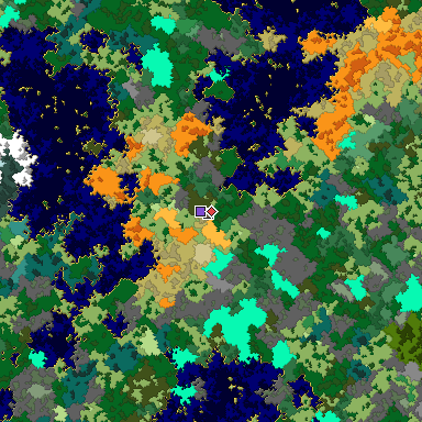 Predicted biome map of Java 1.16 seed 1977355385323385670 around estimated spawn