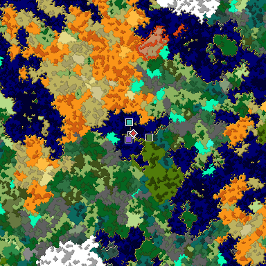 Predicted biome map of Java 1.16 seed -5087140188020356789 around estimated spawn