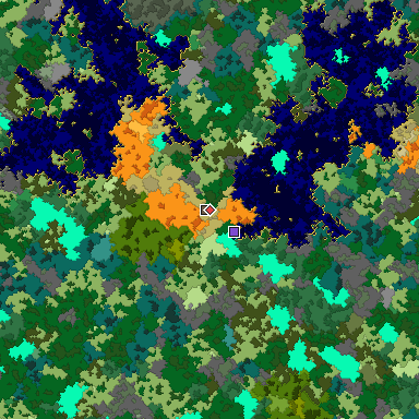 Predicted biome map of Java 1.16 seed -8463673938513942172 around estimated spawn