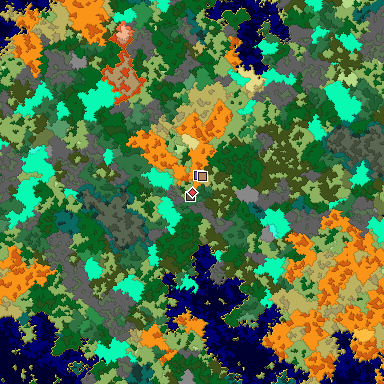 Predicted biome map of Java 1.16 seed -4498318070934674006 around estimated spawn