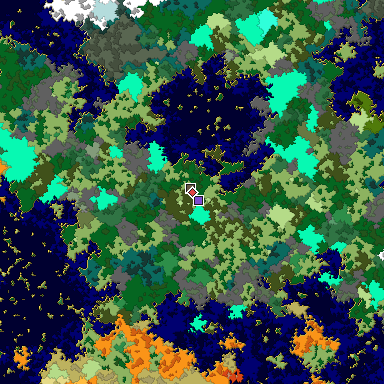Predicted biome map of Java 1.16 seed -8625687786445458528 around estimated spawn